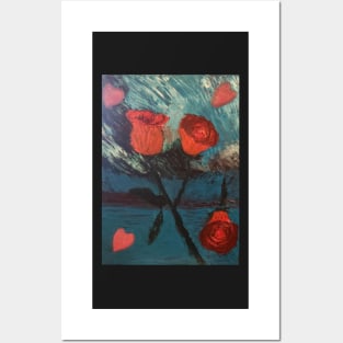 red roses with hearts Posters and Art